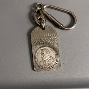 Vintage Pope Silver Keychain with Coin Design